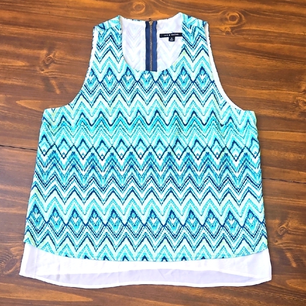 Sleeveless Chevron Print Tank Top - Teal Blue